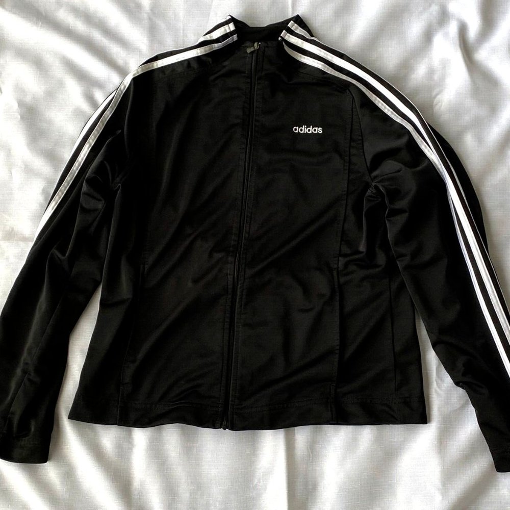 ADIDAS Essentials 3 Stripe Track Jacket Women's Size L Black & White Full Zip